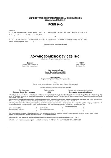 Thumbnail AMD 10-Q Quarterly Report FY2020 