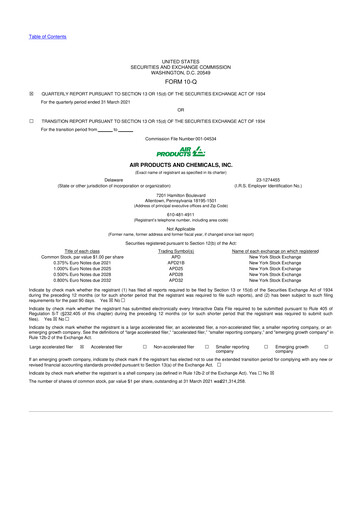 Thumbnail Air Products and Chemicals 10-Q Quarterly Report FY2021 
