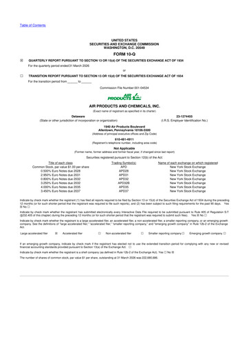 Miniature Air Products and Chemicals 10-Q Rapport trimestriel  