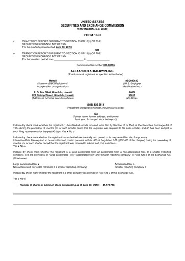 Thumbnail Matson 10-Q Quarterly Report FY2010 