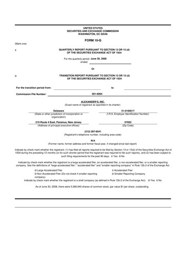 Thumbnail Alexander's, Inc. 10-Q Quarterly Report FY 
