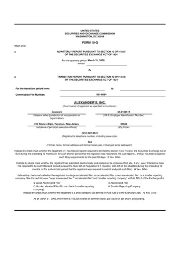 Thumbnail Alexander's, Inc. 10-Q Quarterly Report FY 