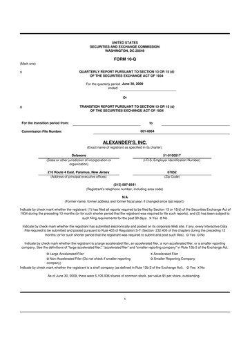 Thumbnail Alexander's, Inc. 10-Q Quarterly Report FY 