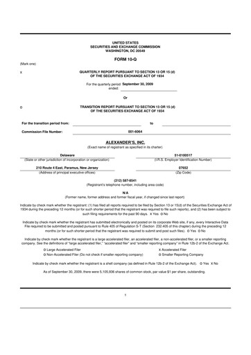 Thumbnail Alexander's, Inc. 10-Q Quarterly Report FY 