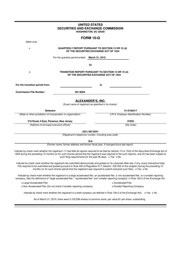 Thumbnail Alexander's, Inc. 10-Q Quarterly Report FY 