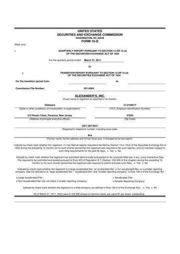 Thumbnail Alexander's, Inc. 10-Q Quarterly Report FY 