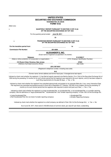 Thumbnail Alexander's, Inc. 10-Q Quarterly Report FY2011 