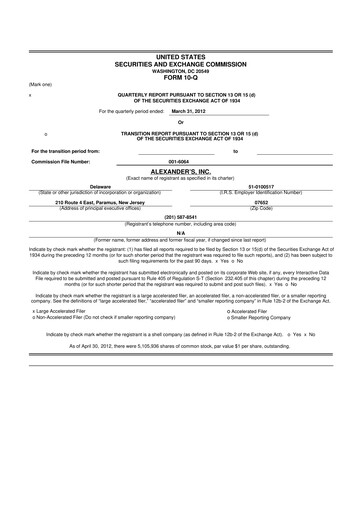 Thumbnail Alexander's, Inc. 10-Q Quarterly Report FY2012 