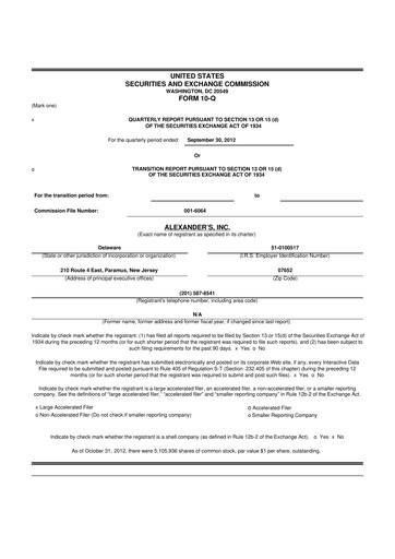 Thumbnail Alexander's, Inc. 10-Q Quarterly Report FY2012 