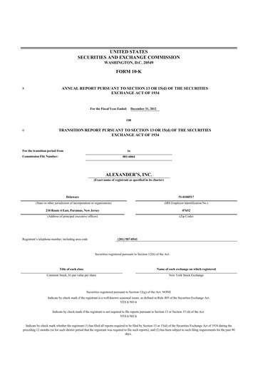 Thumbnail Alexander's, Inc. 10-K Annual Report 2012