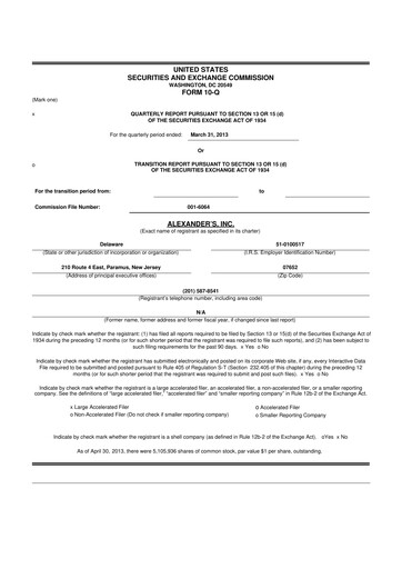 Thumbnail Alexander's, Inc. 10-Q Quarterly Report FY2013 