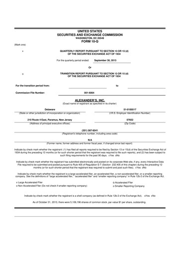 Thumbnail Alexander's, Inc. 10-Q Quarterly Report FY2013 