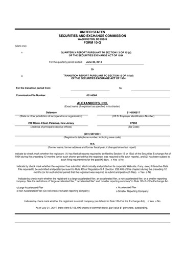 Thumbnail Alexander's, Inc. 10-Q Quarterly Report FY2014 