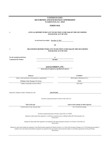 Thumbnail Alexander's, Inc. 10-K Annual Report 2014