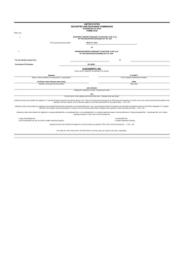 Thumbnail Alexander's, Inc. 10-Q Quarterly Report FY2016 