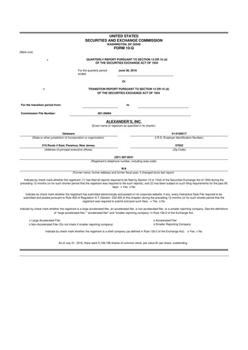 Thumbnail Alexander's, Inc. 10-Q Quarterly Report FY2016 