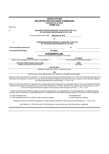 Thumbnail Alexander's, Inc. 10-Q Quarterly Report FY2016 