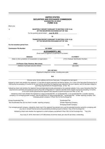 Thumbnail Alexander's, Inc. 10-Q Quarterly Report FY2018 