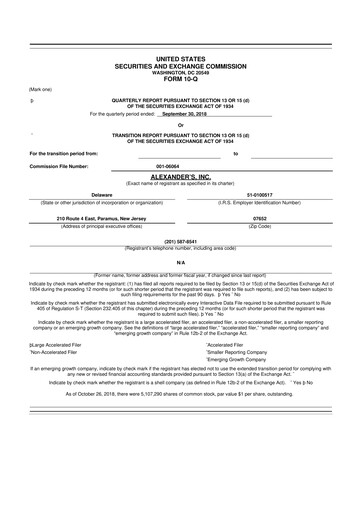Thumbnail Alexander's, Inc. 10-Q Quarterly Report FY2018 