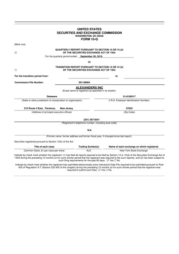 Thumbnail Alexander's, Inc. 10-Q Quarterly Report FY2019 