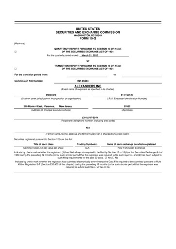 Thumbnail Alexander's, Inc. 10-Q Quarterly Report FY2020 