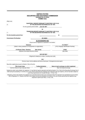 Thumbnail Alexander's, Inc. 10-Q Quarterly Report FY2021 