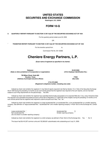 Thumbnail Cheniere Energy
Partners 10-Q Quarterly Report FY 