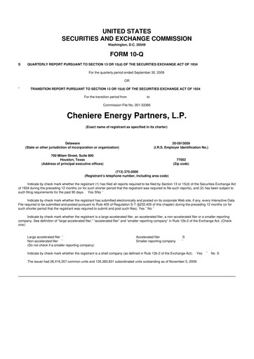 Thumbnail Cheniere Energy
Partners 10-Q Quarterly Report FY 
