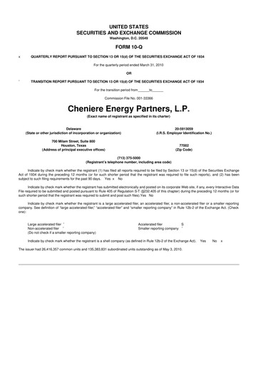 Thumbnail Cheniere Energy
Partners 10-Q Quarterly Report FY 
