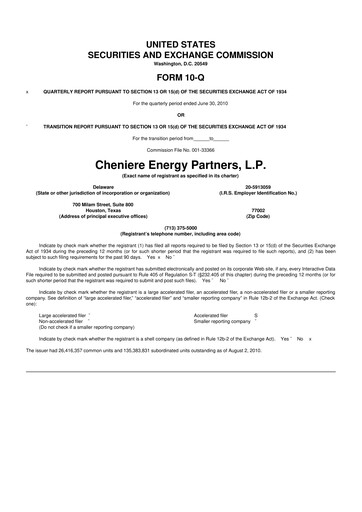 Thumbnail Cheniere Energy
Partners 10-Q Quarterly Report FY 