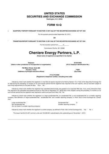Thumbnail Cheniere Energy
Partners 10-Q Quarterly Report FY 