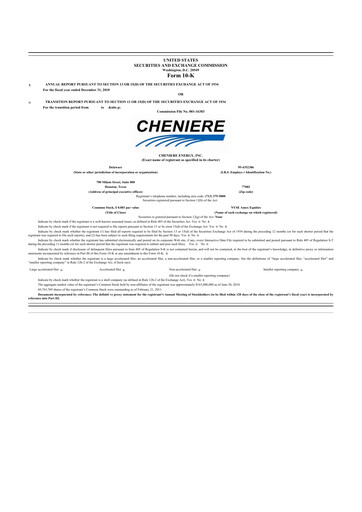 Thumbnail Cheniere Energy
 10-K Annual Report 