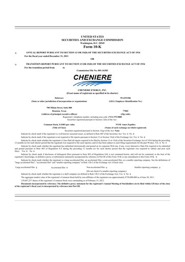 Thumbnail Cheniere Energy
 10-K Annual Report 