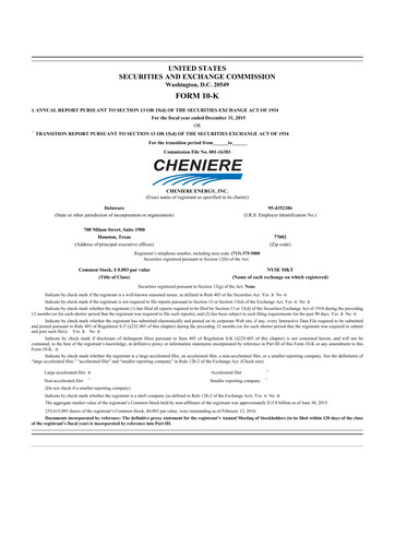 Thumbnail Cheniere Energy
 10-K Annual Report 2015