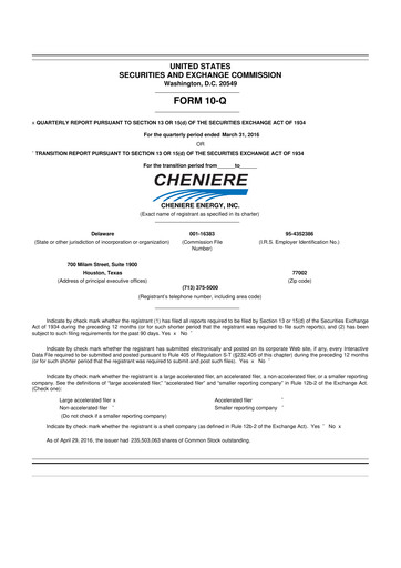 Thumbnail Cheniere Energy
 10-Q Quarterly Report FY2016 
