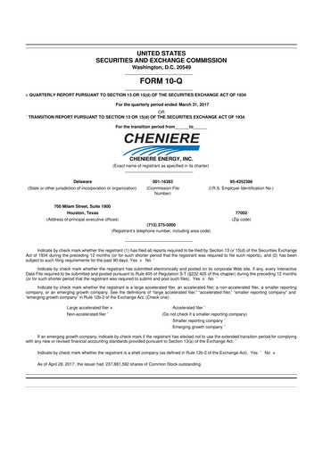 Thumbnail Cheniere Energy
 10-Q Quarterly Report FY2017 