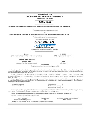 Thumbnail Cheniere Energy
 10-Q Quarterly Report FY2019 