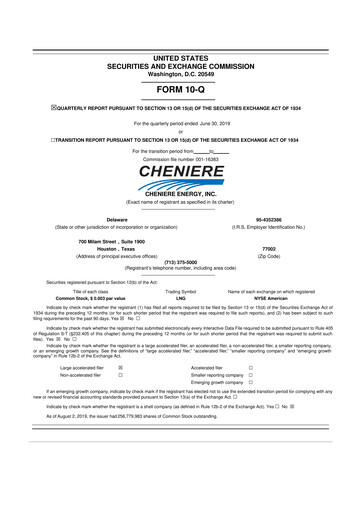 Thumbnail Cheniere Energy
 10-Q Quarterly Report FY2019 