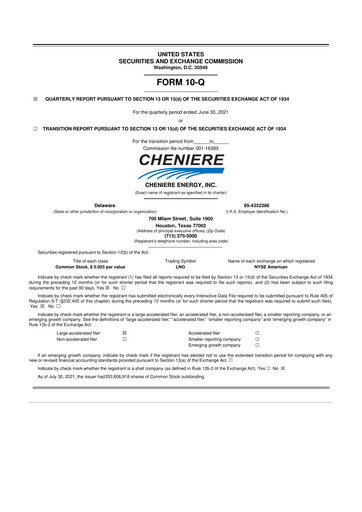 Thumbnail Cheniere Energy
 10-Q Quarterly Report FY2021 