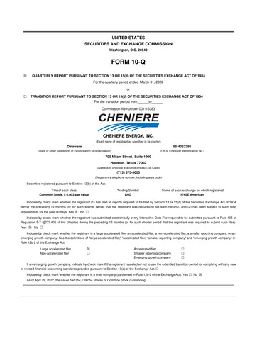 Thumbnail Cheniere Energy
 10-Q Quarterly Report FY2022 