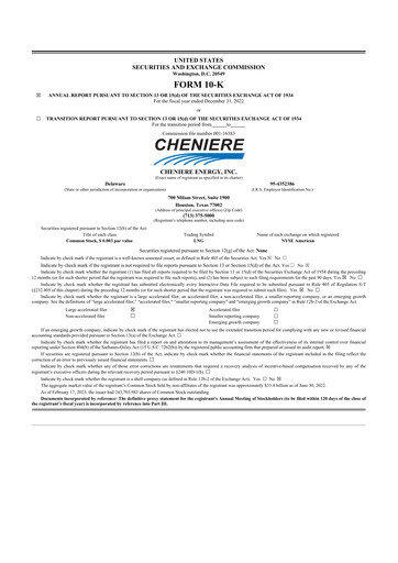 Thumbnail Cheniere Energy
 10-K Annual Report 2022