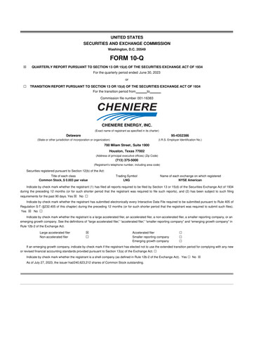 Thumbnail Cheniere Energy
 10-Q Quarterly Report FY2023 
