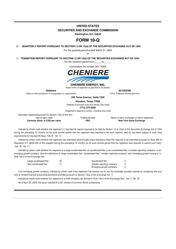 Thumbnail Cheniere Energy
 10-Q Quarterly Report FY2024 