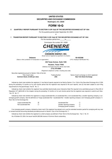 Thumbnail Cheniere Energy
 10-Q Quarterly Report FY2024 