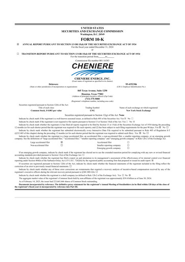 Thumbnail Cheniere Energy
 10-K Annual Report 2024