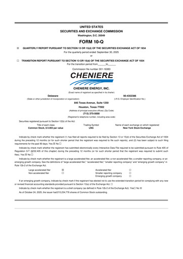 Thumbnail Cheniere Energy
 10-Q Quarterly Report FY2025 