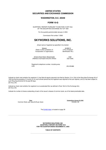 Thumbnail Skyworks Solutions
 10-Q Quarterly Report FY 