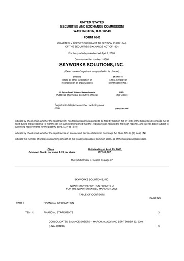 Thumbnail Skyworks Solutions
 10-Q Quarterly Report FY 