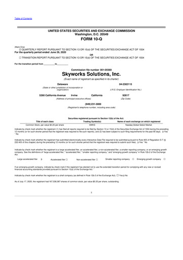 Thumbnail Skyworks Solutions
 10-Q Quarterly Report FY2020 