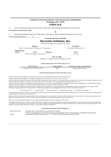 Thumbnail Skyworks Solutions
 10-K Annual Report 2020